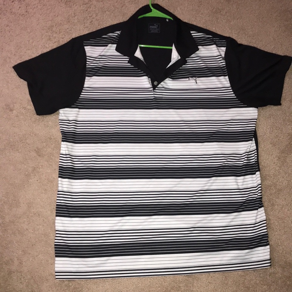 Men’s Puma black and white striped polo